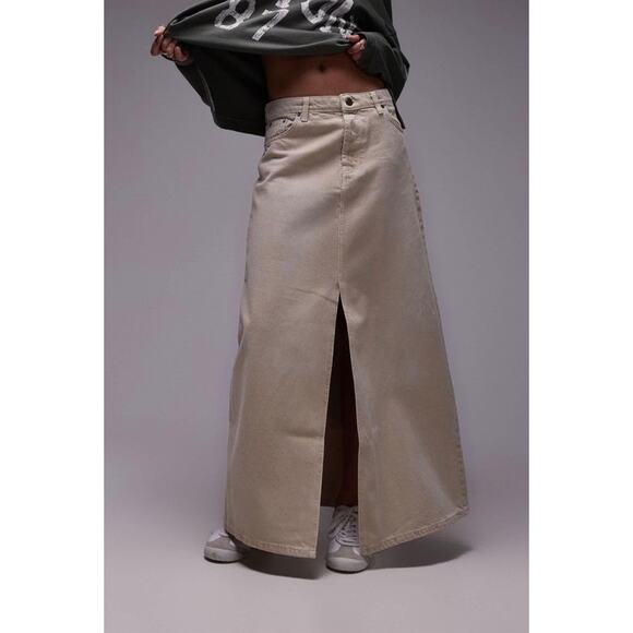 New TOPSHOP Womens Size 6 Beige Denim Low Slung Maxi Skirt - Picture 12 of 12